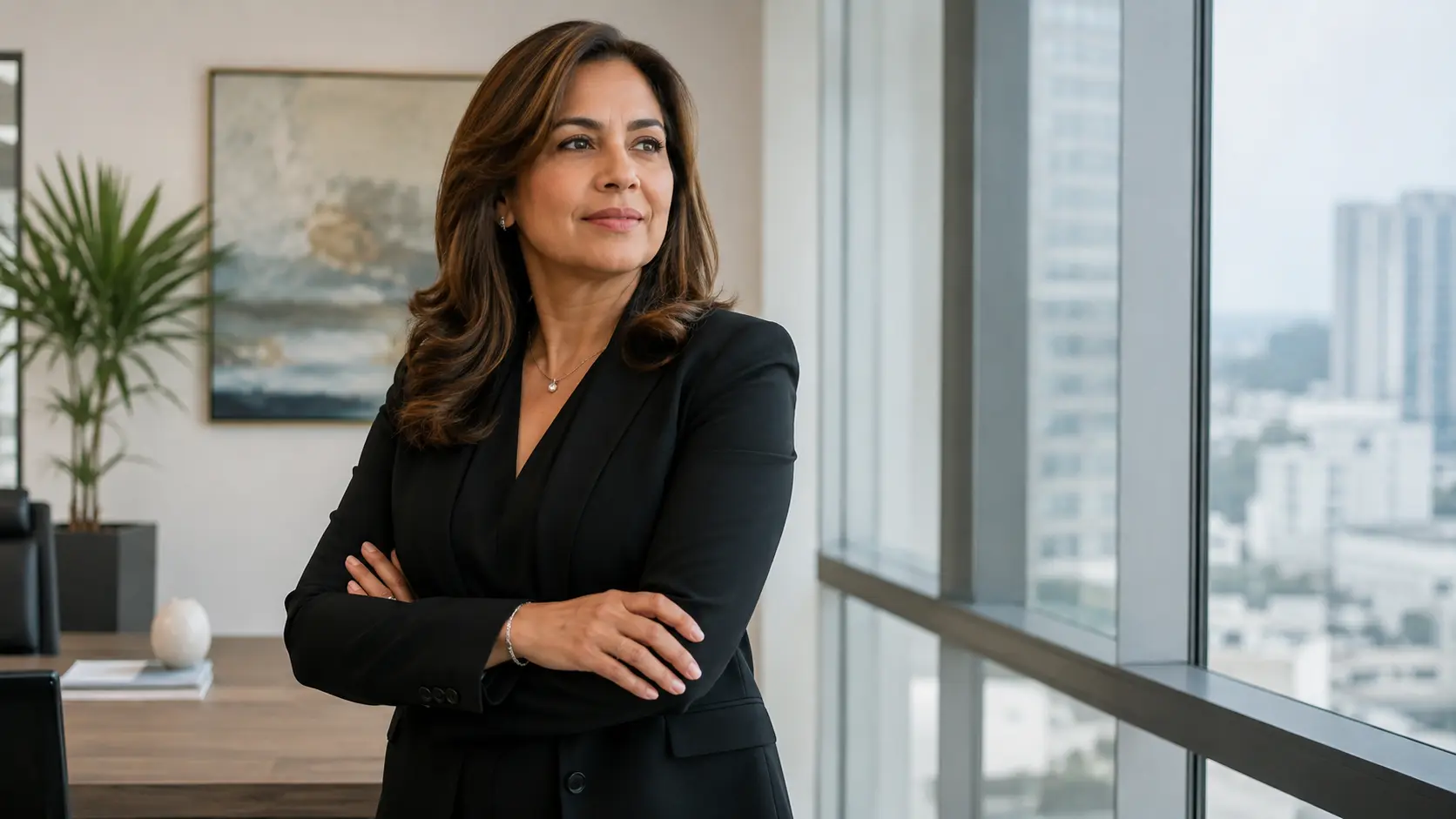 Profesional corporativa en oficina moderna